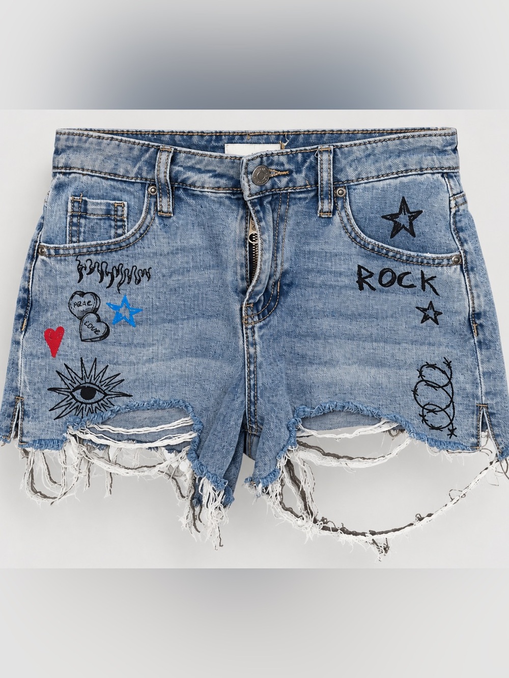 Playboy Women’s Size 3 Distressed Denim Cutoff Shorts Graffiti Graphic Y2K